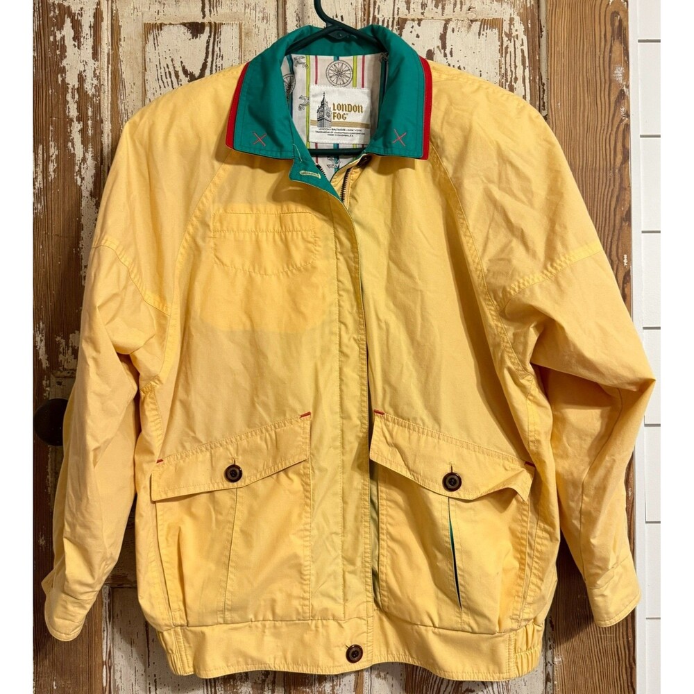 Vintage London Fog Mens Windbreaker Nautical Jacket - Yellow Red Green - Medium
